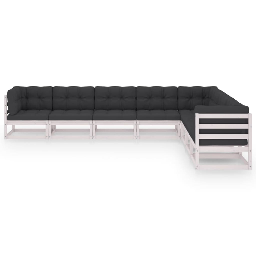 8-tlg. Garten-Lounge-Set mit Kissen Weiss Kiefer Massivholz